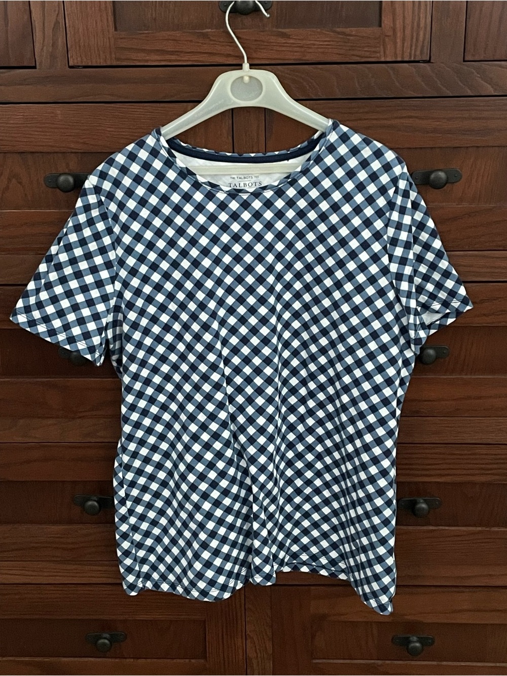 Talbots Women’s Navy and White Gingham Short-Sleeve Shirt